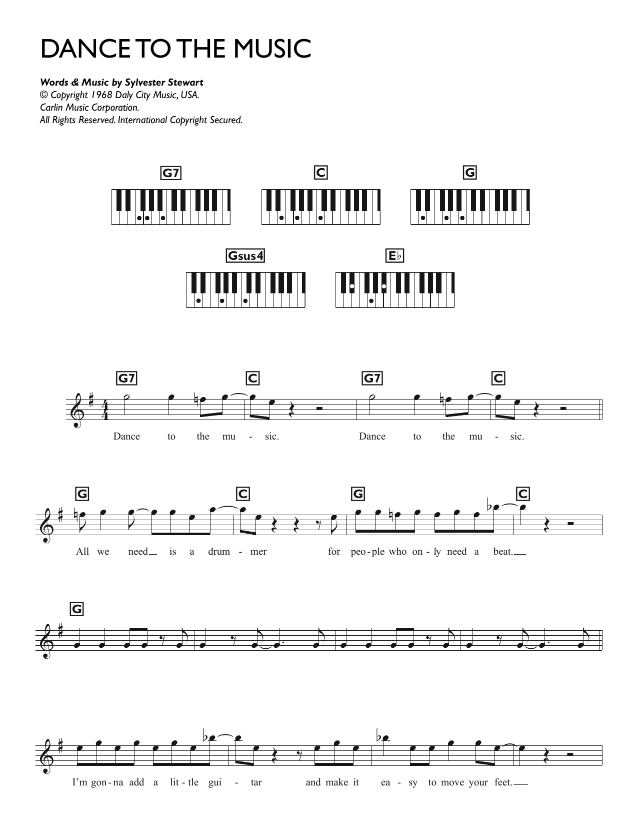 Download Sly & The Family Stone Dance To The Music Sheet Music