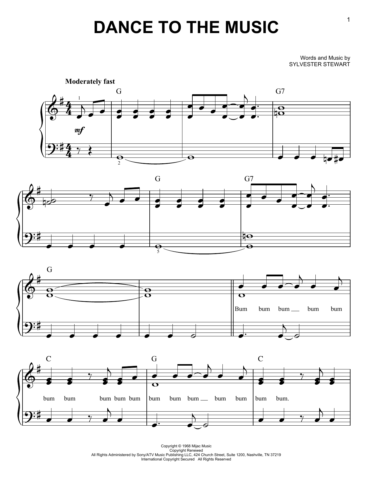 Download Sly And The Family Stone Dance To The Music Sheet Music