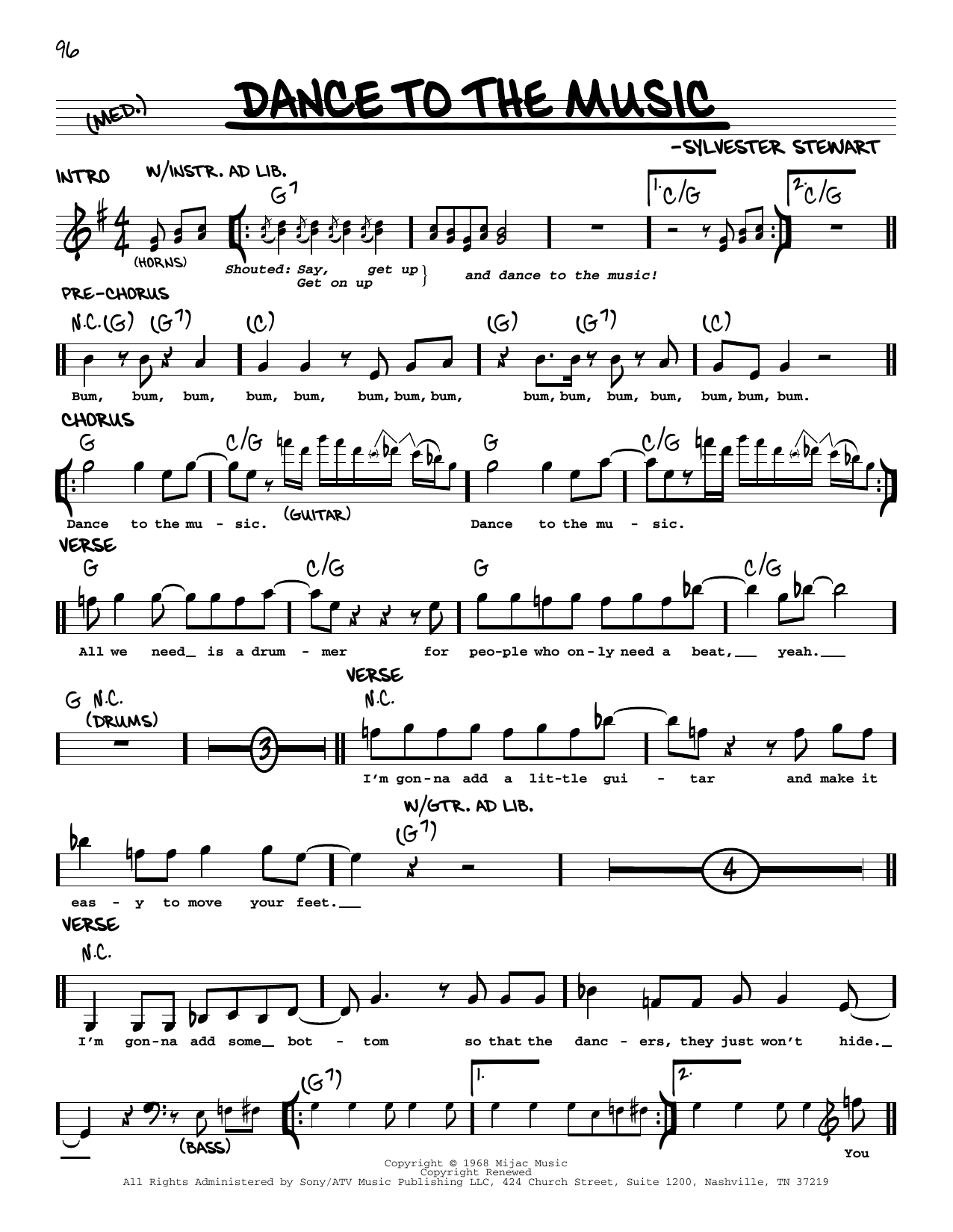Download Sly And The Family Stone Dance To The Music Sheet Music