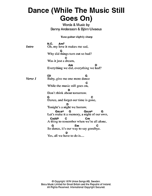 Download ABBA Dance (While The Music Still Goes On) Sheet Music