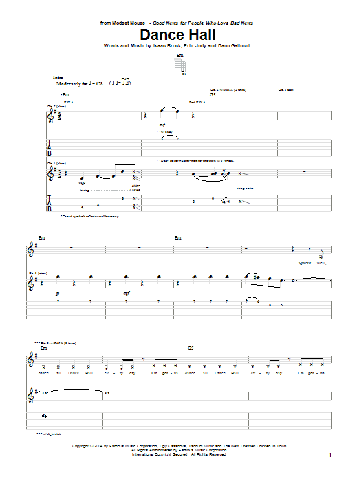 Modest Mouse Dance Hall sheet music notes printable PDF score