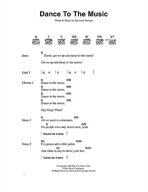 Download Sly & The Family Stone Dance To The Music Sheet Music and Printable PDF Score for Piano Chords/Lyrics
