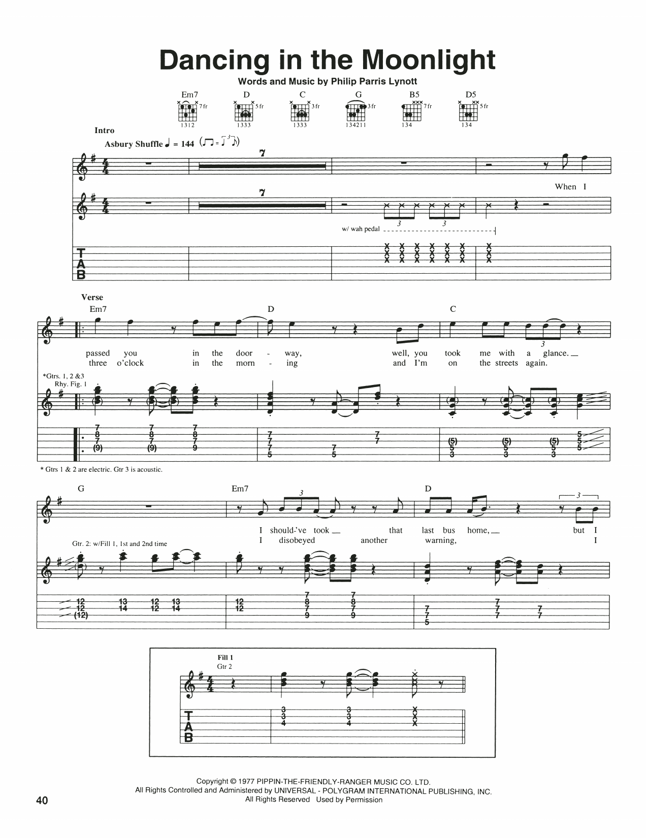 Download Thin Lizzy Dancing In The Moonlight Sheet Music