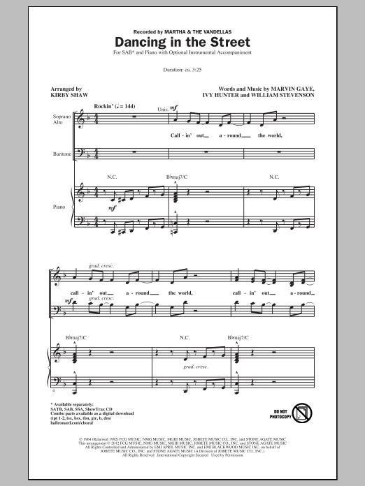Download Martha & The Vandellas Dancing In The Street (arr. Kirby Shaw) Sheet Music