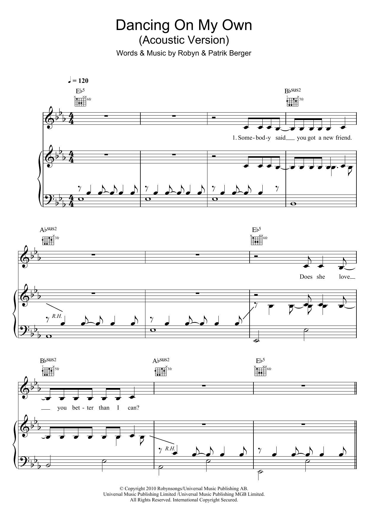 Download Robyn Dancing On My Own Sheet Music