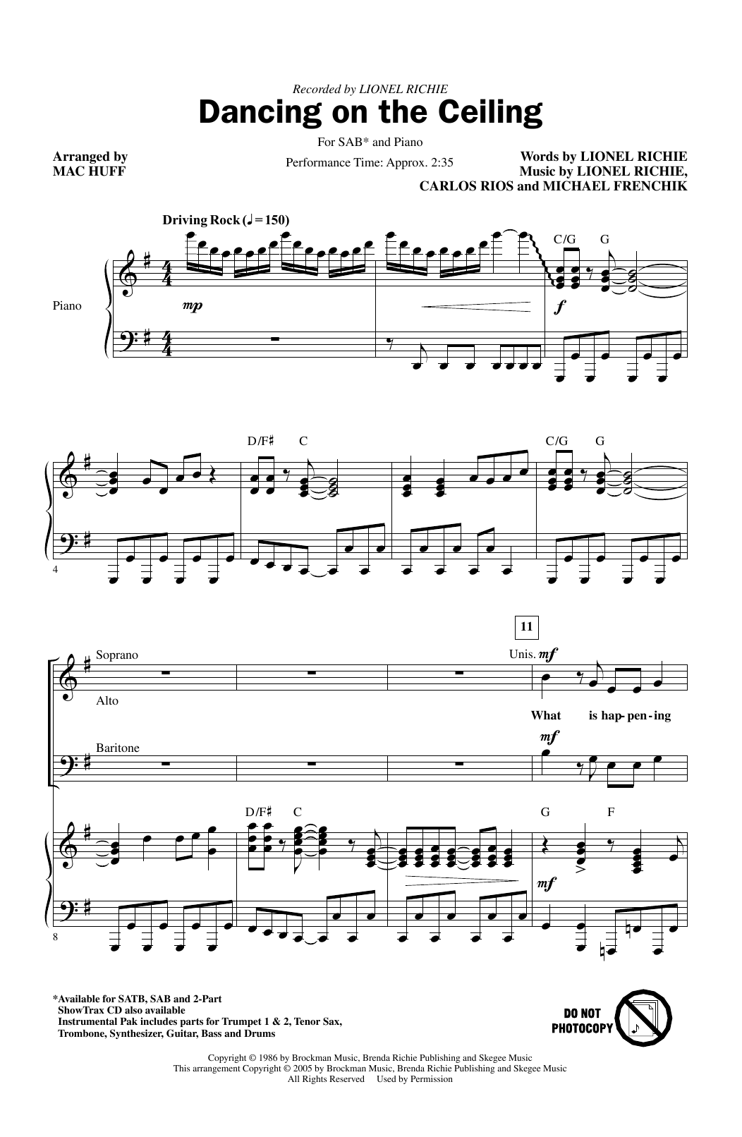 Download Lionel Richie Dancing On The Ceiling (arr. Mac Huff) Sheet Music