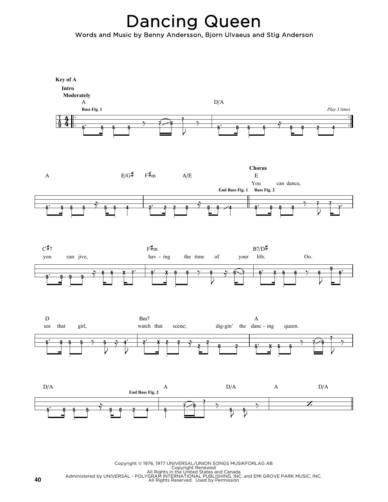 ABBA Dancing Queen sheet music notes printable PDF score