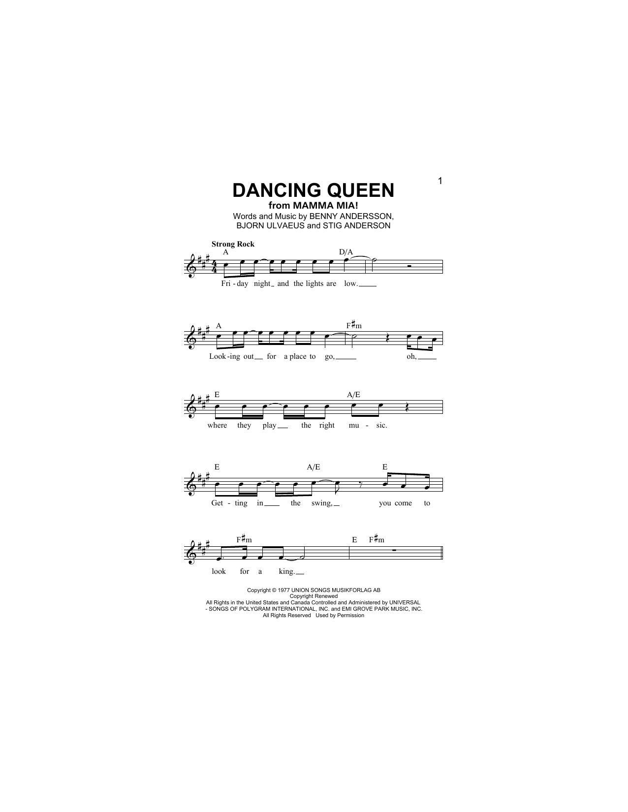 Download Abba Dancing Queen Sheet Music