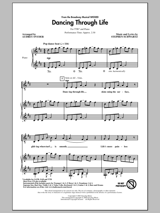 Download Audrey Snyder Dancing Through Life (from Wicked) Sheet Music