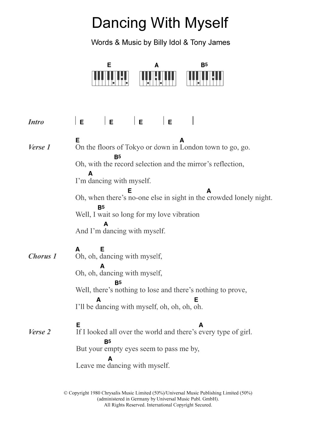 Download Generation X Dancing With Myself Sheet Music