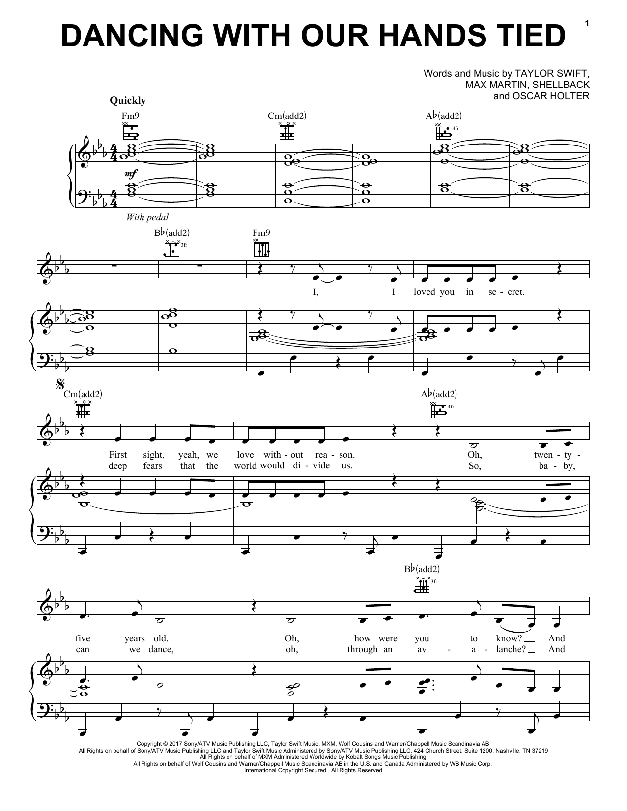 Download Taylor Swift Dancing With Our Hands Tied Sheet Music