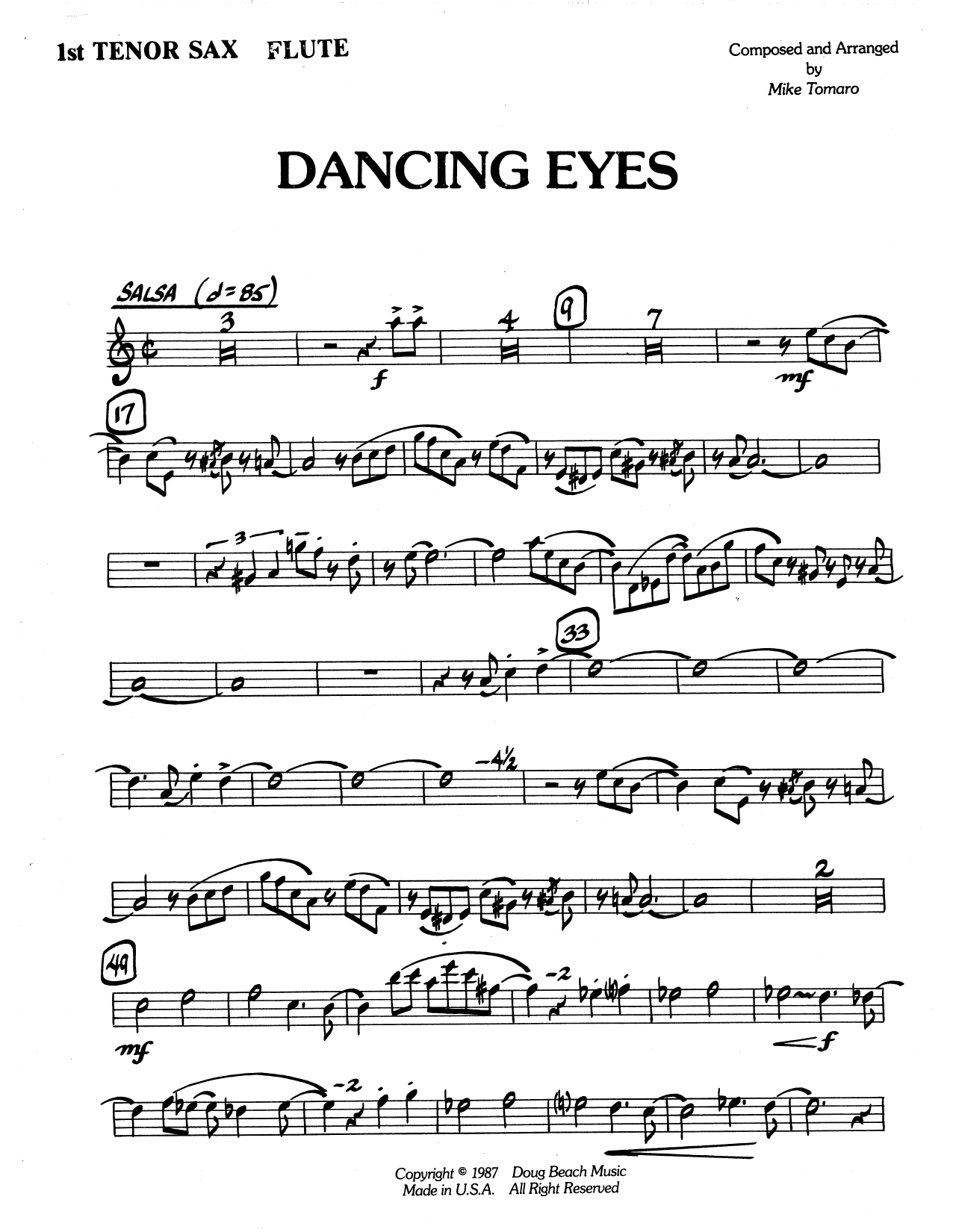 Download Mike Tomaro Dancing Eyes - 1st Tenor Saxophone Sheet Music