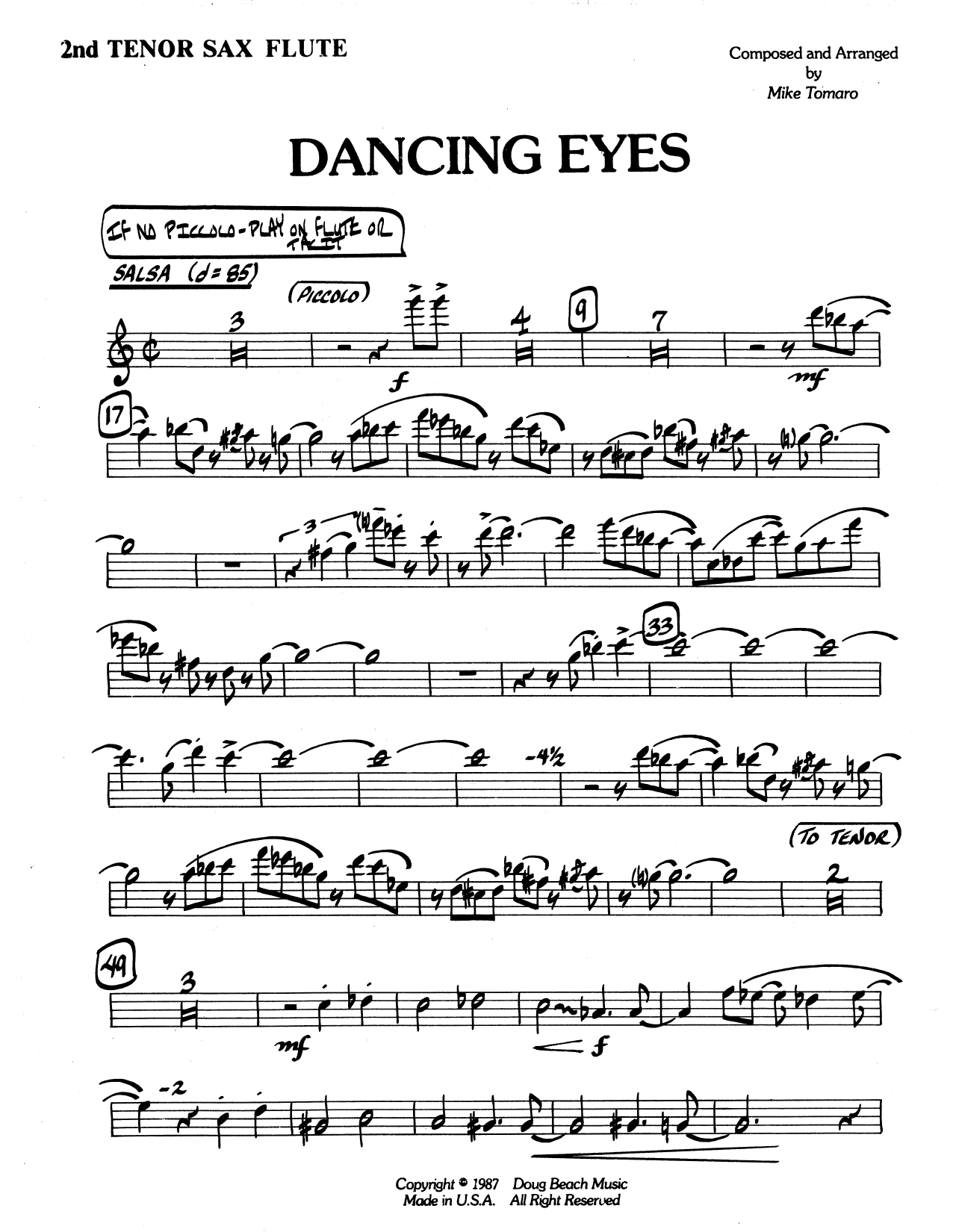 Download Mike Tomaro Dancing Eyes - 2nd Bb Tenor Saxophone Sheet Music