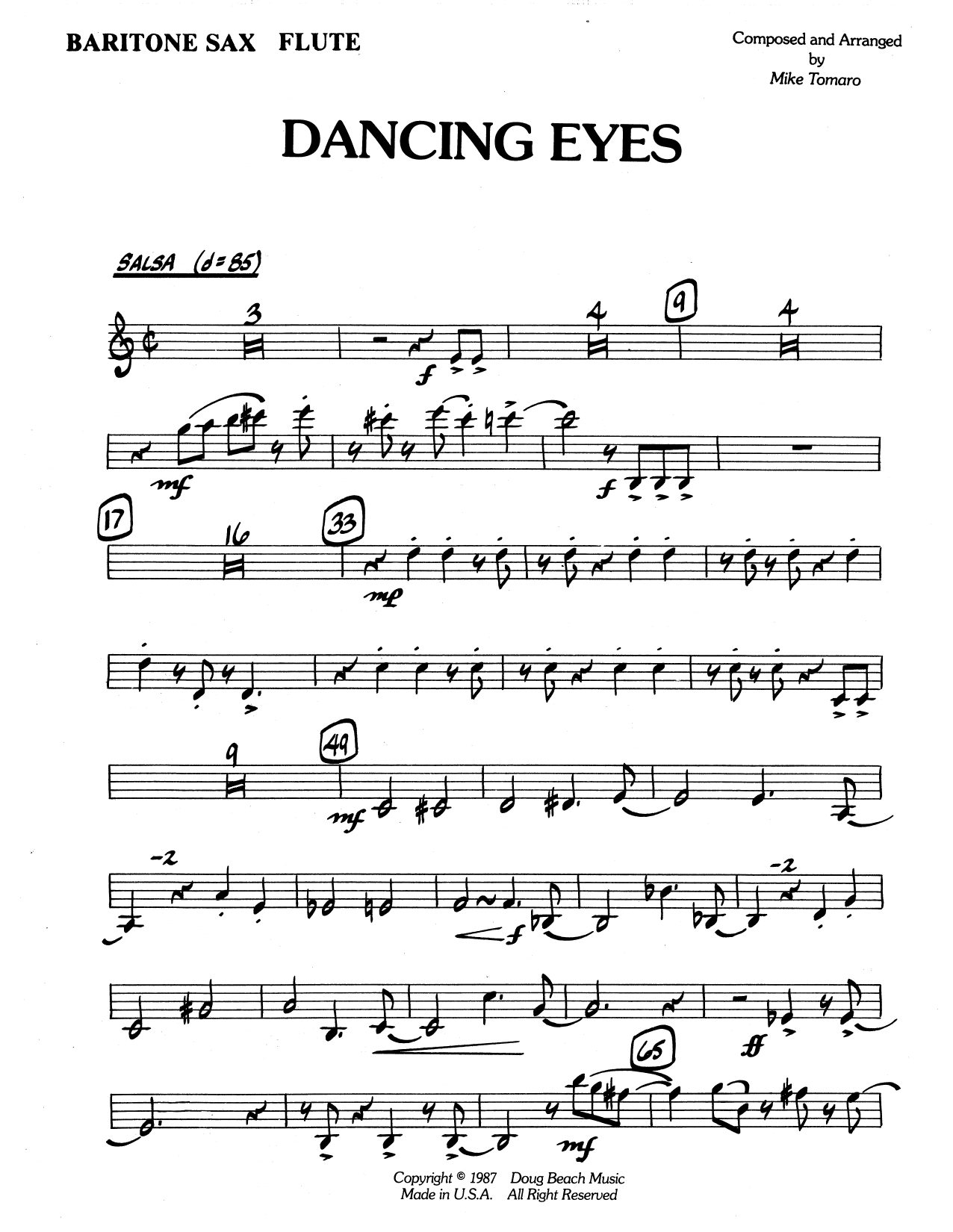 Download Mike Tomaro Dancing Eyes - Eb Baritone Saxophone Sheet Music