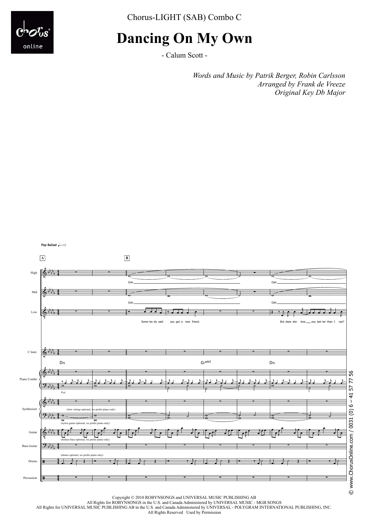 Calum Scott Dancing On My Own (arr. Frank de Vreeze) sheet music notes printable PDF score