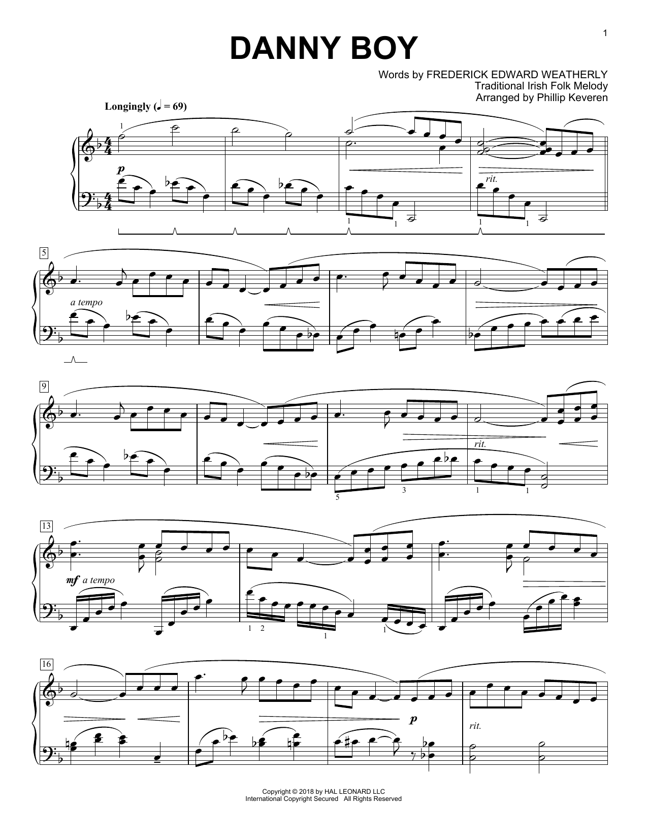 Download Frederick Edward Weatherly Danny Boy [Classical version] (arr. Phi Sheet Music