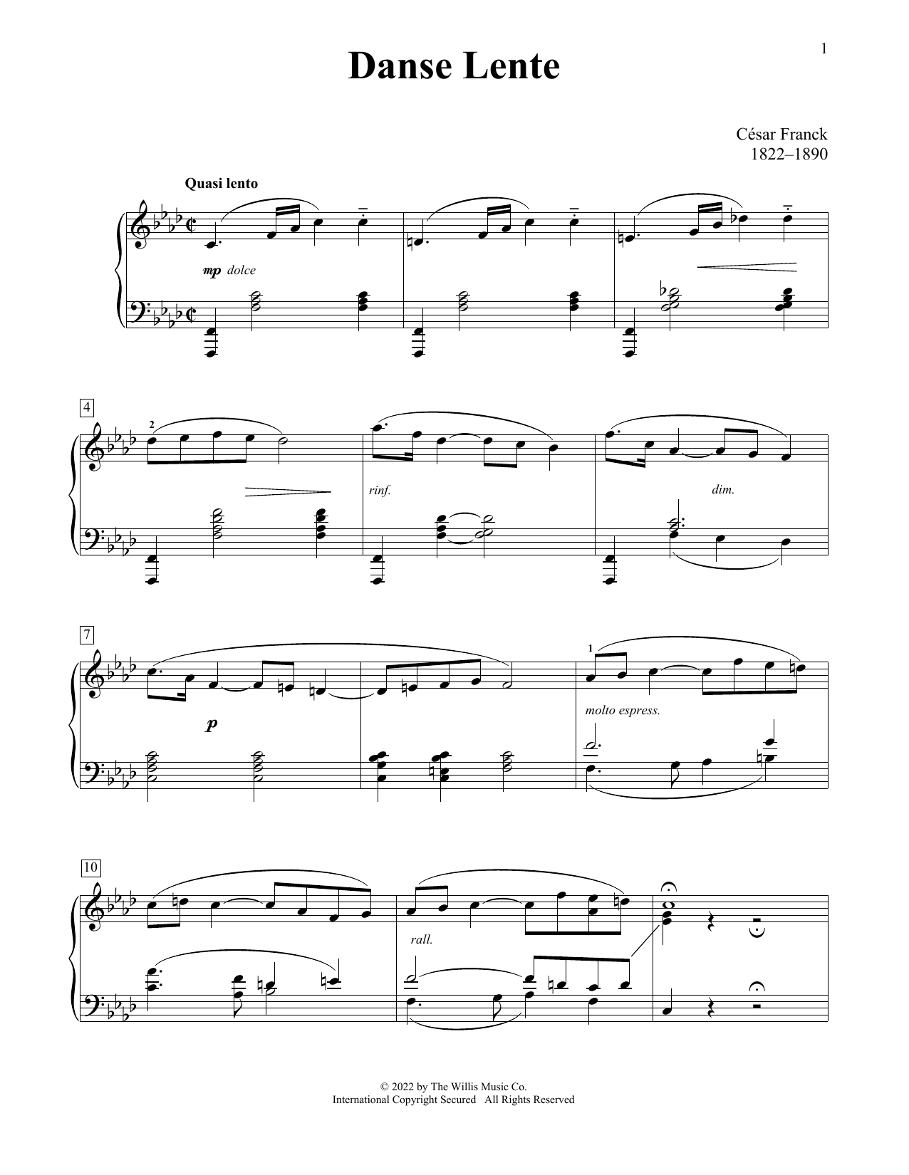 Cesar Franck Danse Lente sheet music notes printable PDF score