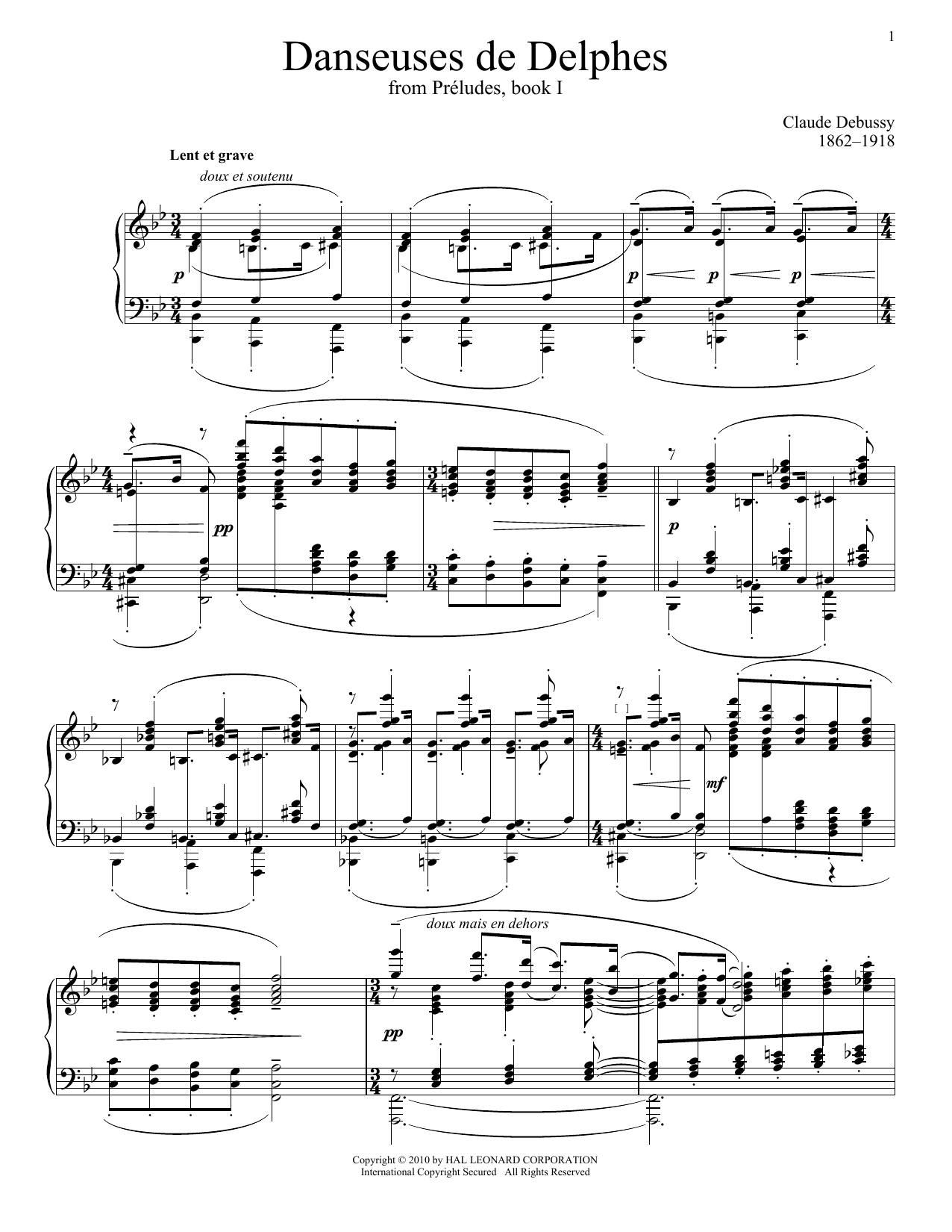 Download Claude Debussy Danseuses De Delphes Sheet Music