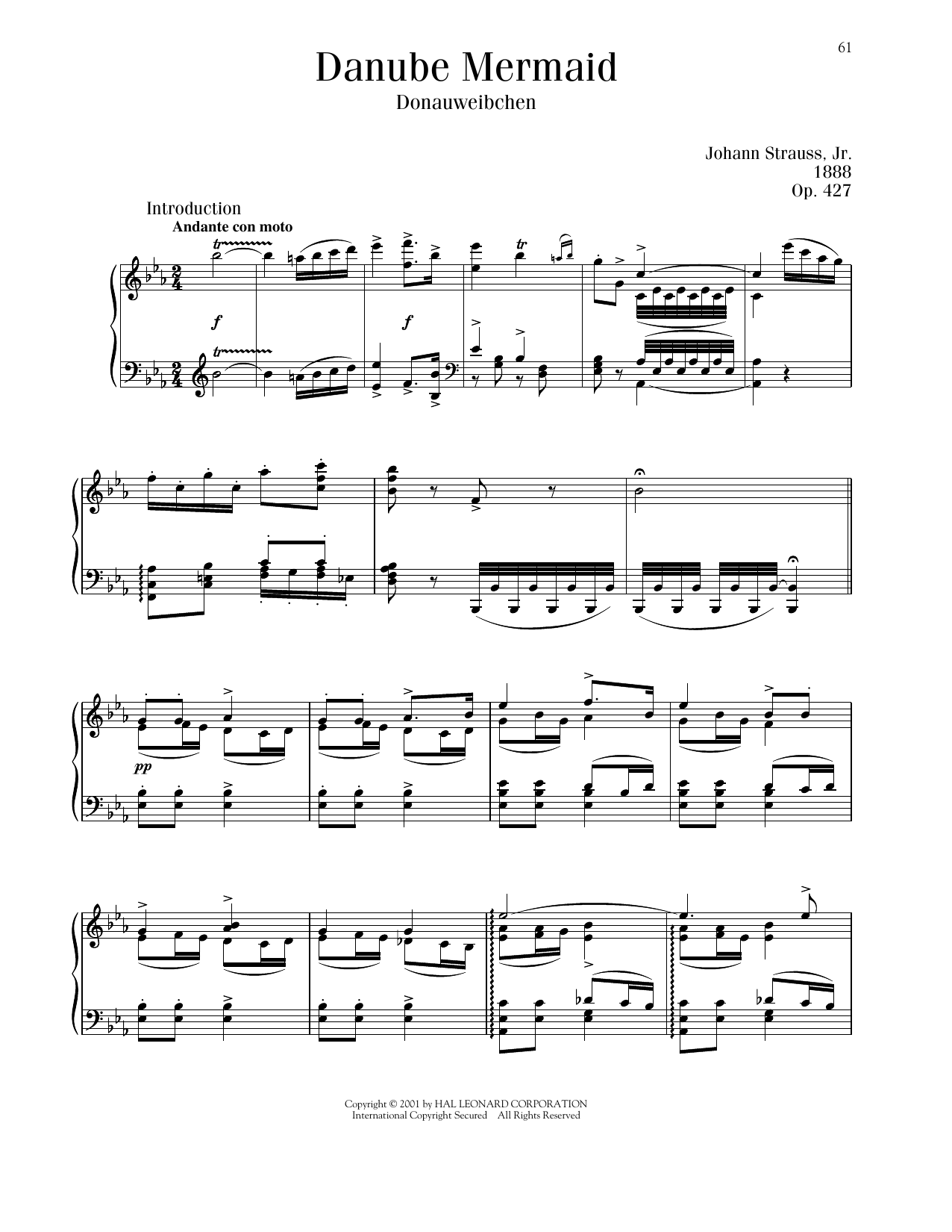 Johann Strauss Danube Mermaid, Op. 427 sheet music notes printable PDF score