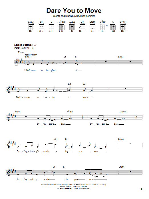 Download Switchfoot Dare You To Move Sheet Music
