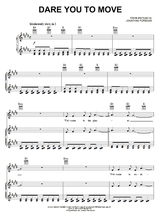Switchfoot Dare You To Move sheet music notes printable PDF score