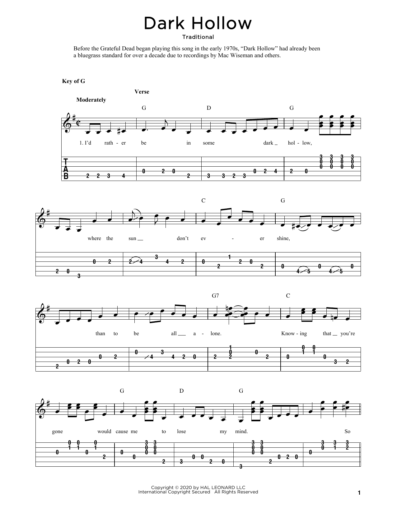 Download Traditional Dark Hollow (arr. Fred Sokolow) Sheet Music