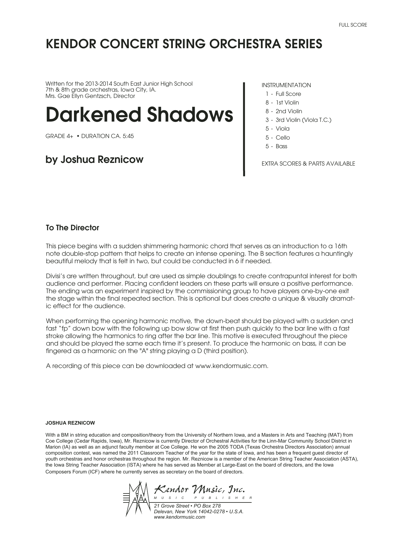 Download Joshue Reznicow Darkened Shadows - Full Score Sheet Music