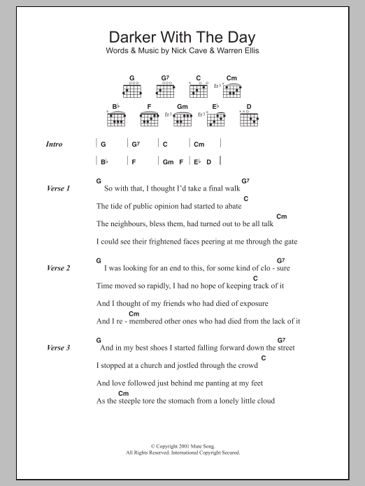 Download Nick Cave Darker With The Day Sheet Music