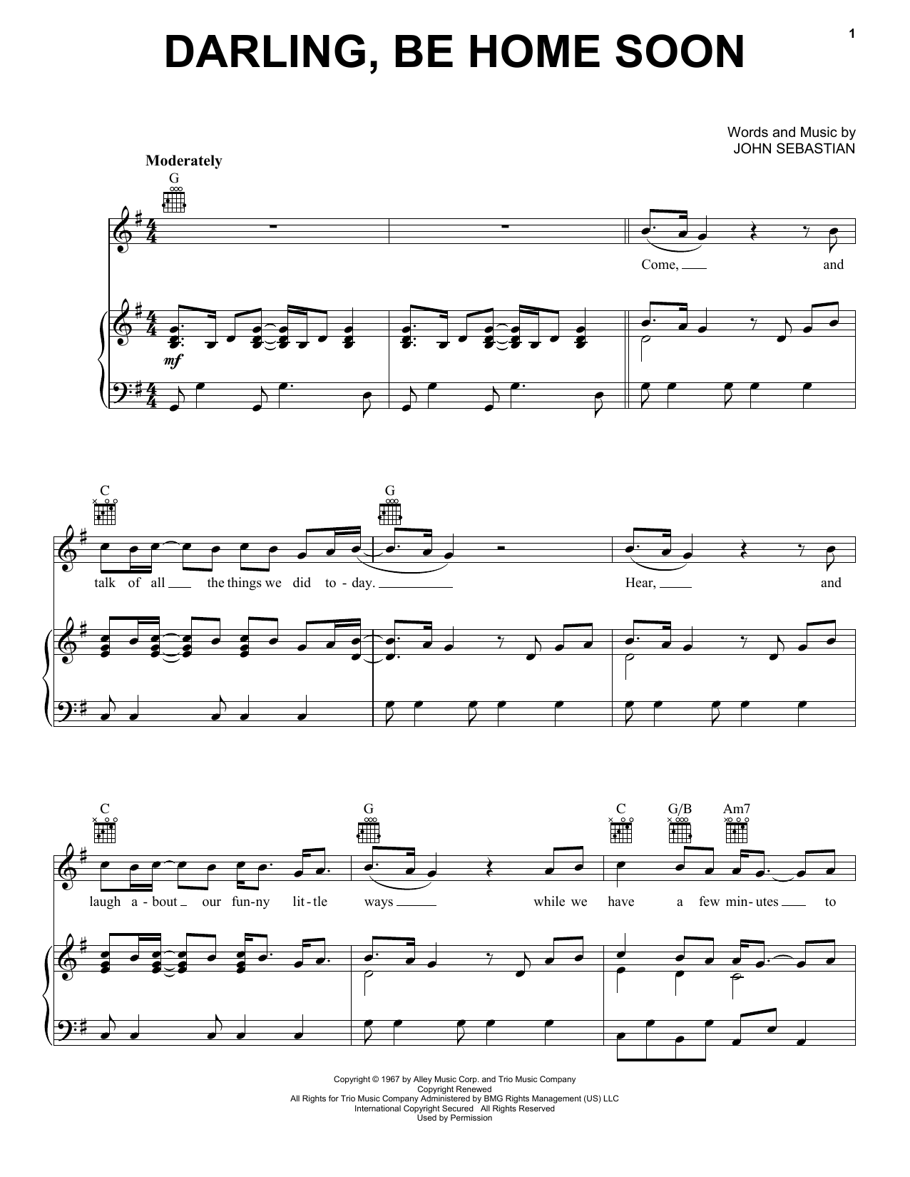 Download The Lovin' Spoonful Darling, Be Home Soon Sheet Music
