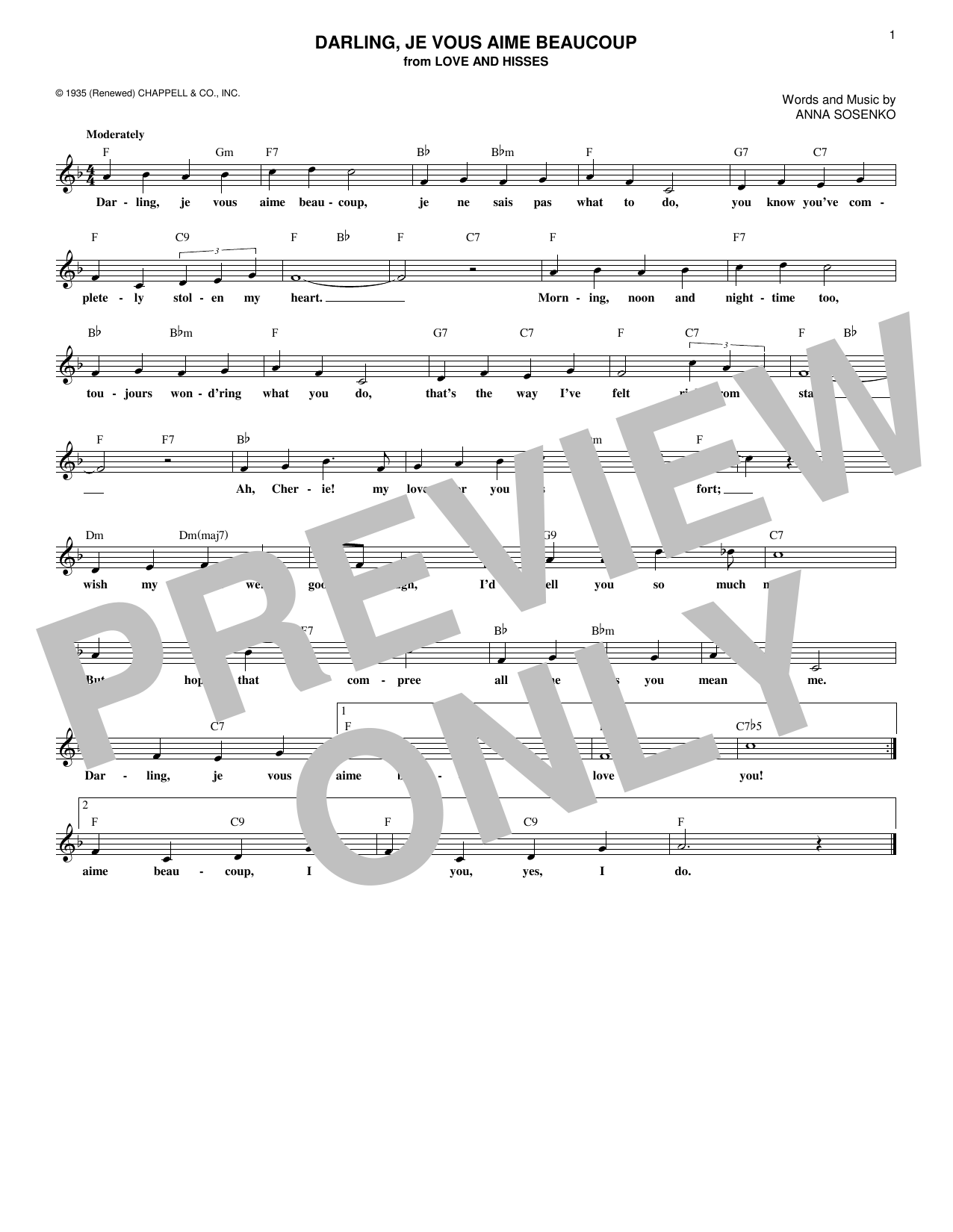 Download Anna Sosenko Darling, Je Vous Aime Beaucoup Sheet Music