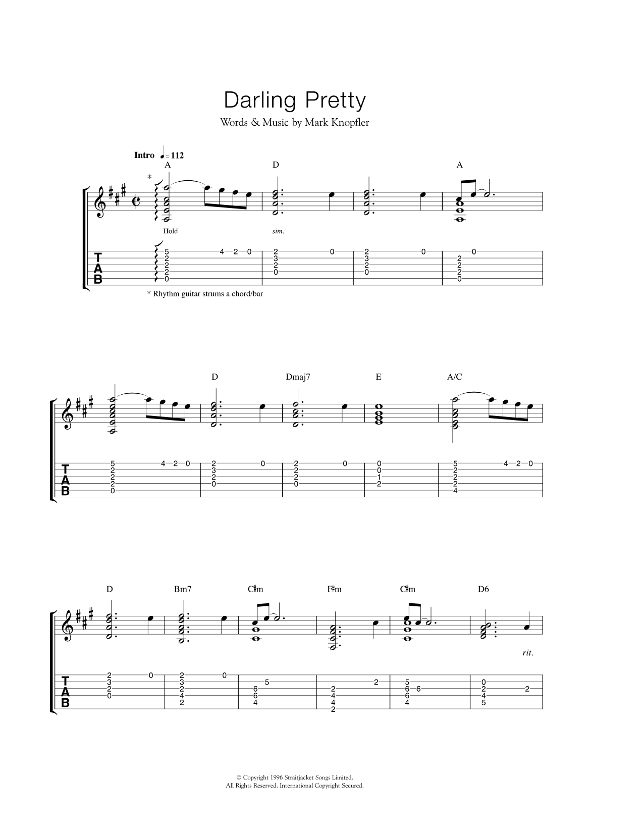 Download Mark Knopfler Darling Pretty Sheet Music