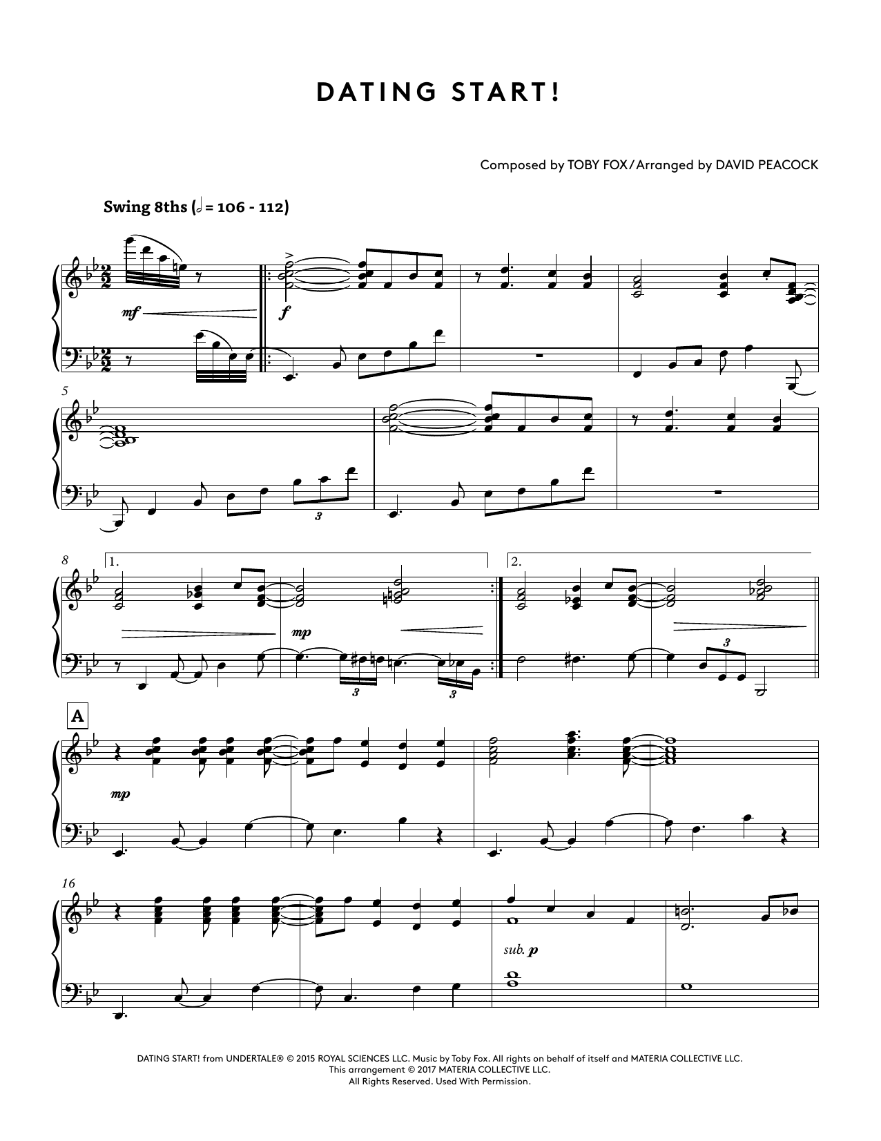 Download Toby Fox Dating Start! (from Undertale Piano Col Sheet Music