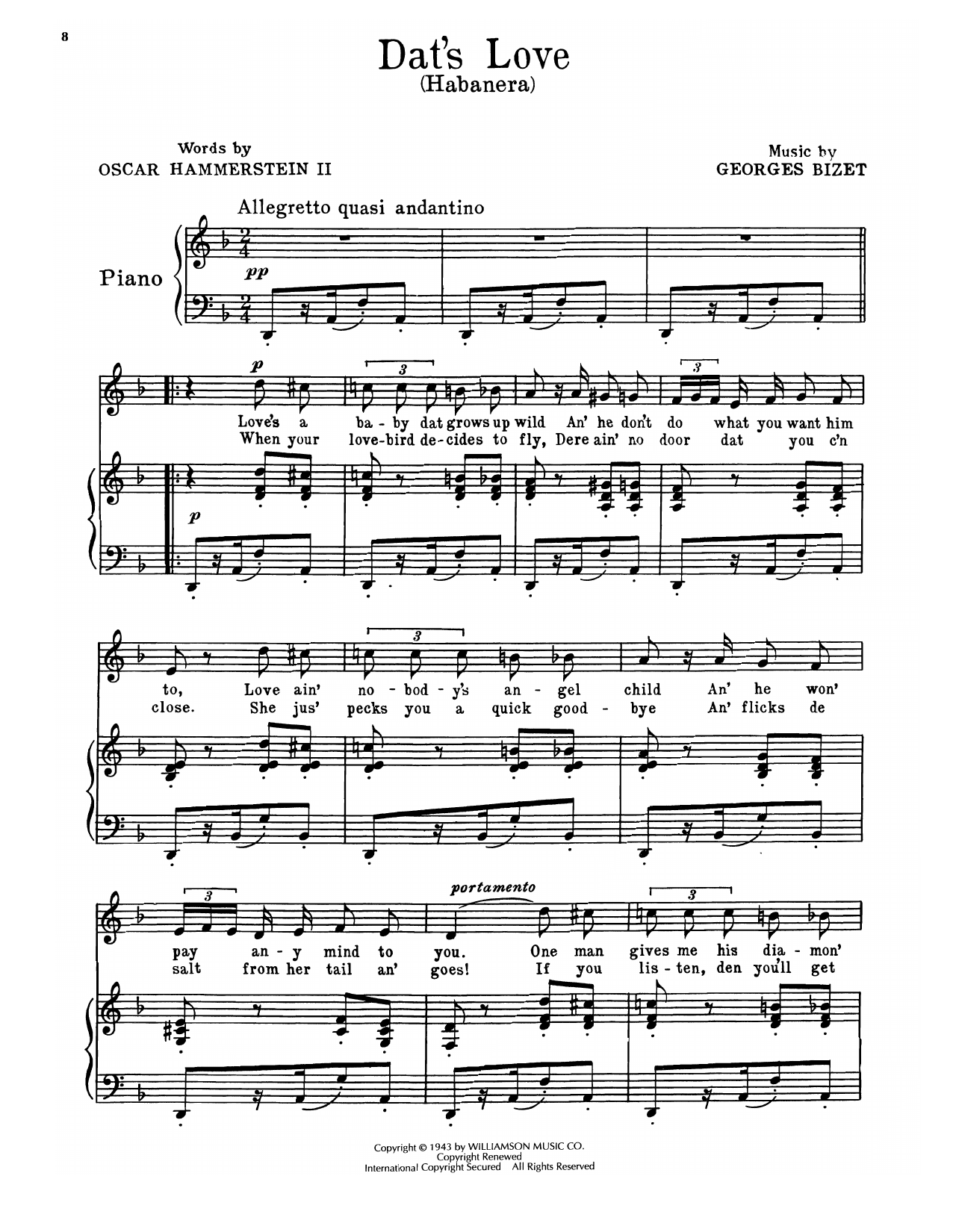Download Oscar Hammerstein II & Georges Bizet Dat's Love (Habanera) (from Carmen Jone Sheet Music