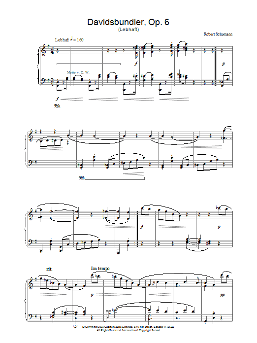 Download Robert Schumann Davidsbundler, Op. 6 (Lebhaft) Sheet Music
