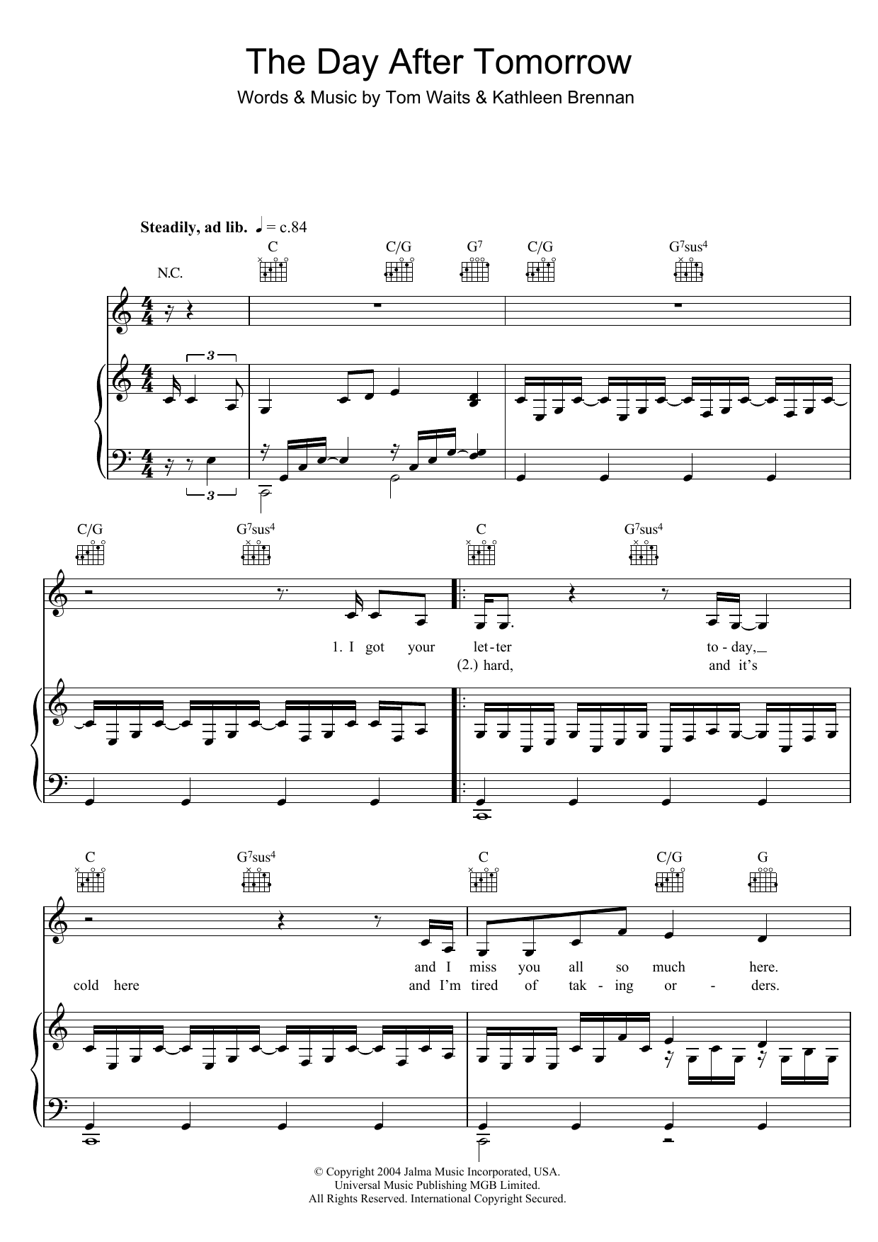 Download Tom Waits Day After Tomorrow Sheet Music