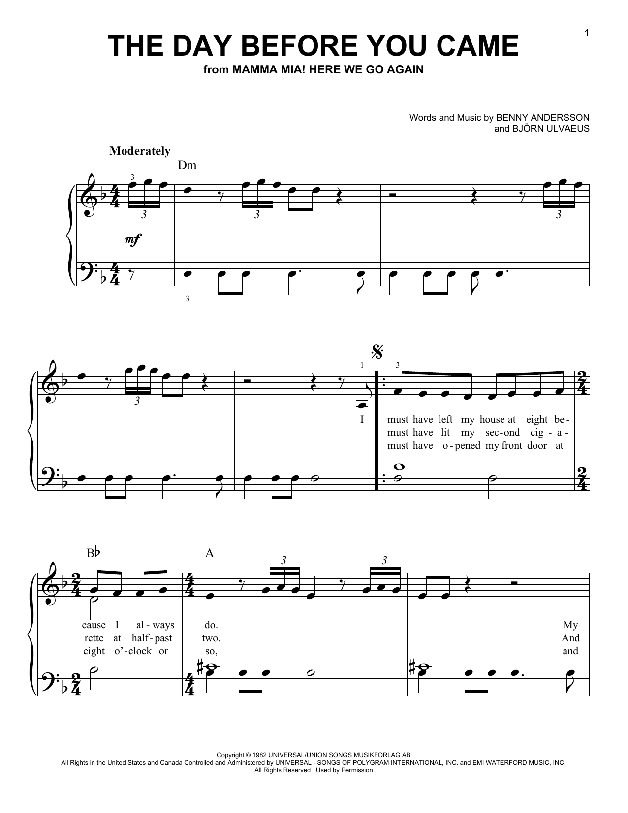 Download ABBA Day Before You Came (from Mamma Mia! He Sheet Music