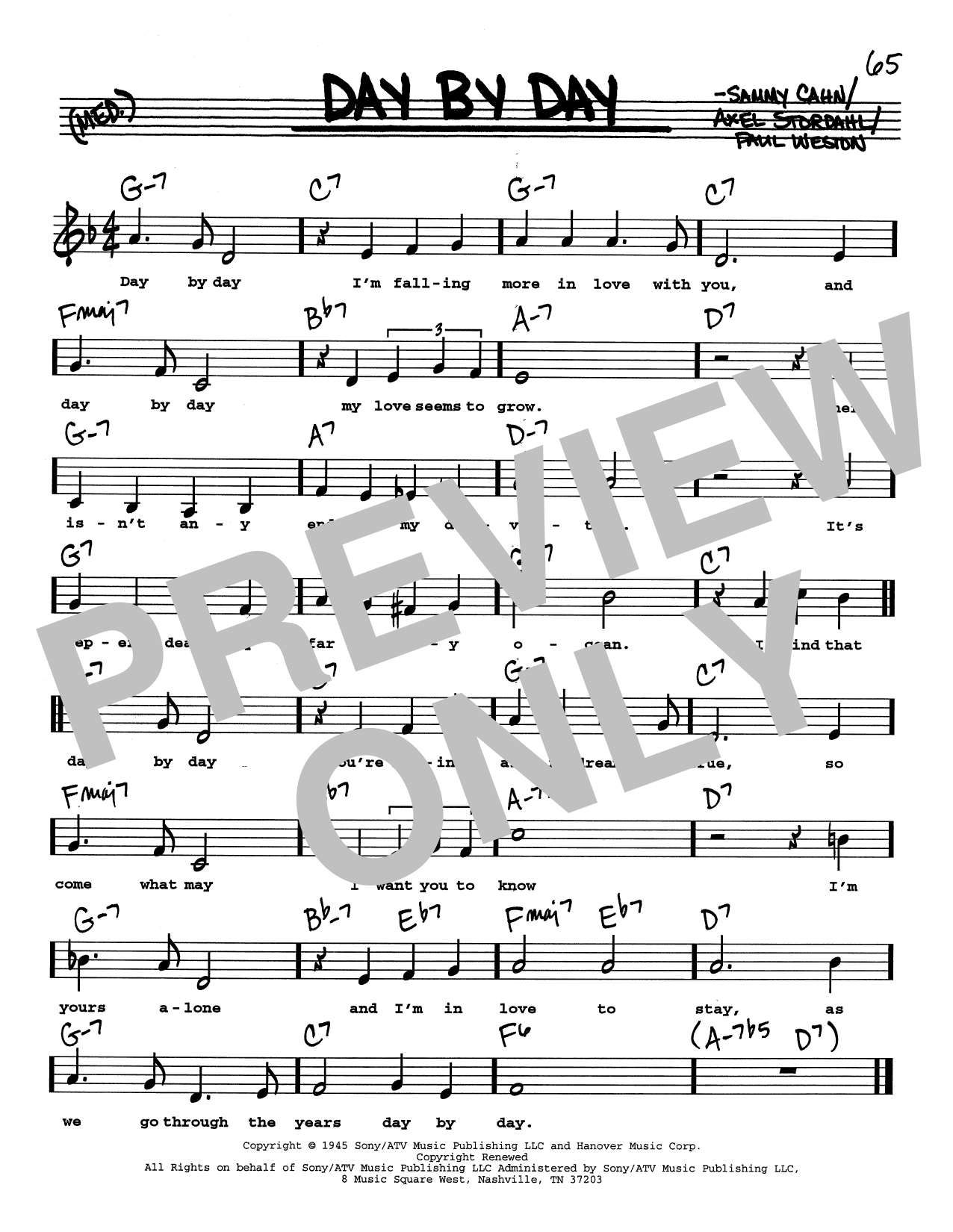 Sammy Cahn Day By Day (Low Voice) sheet music notes printable PDF score