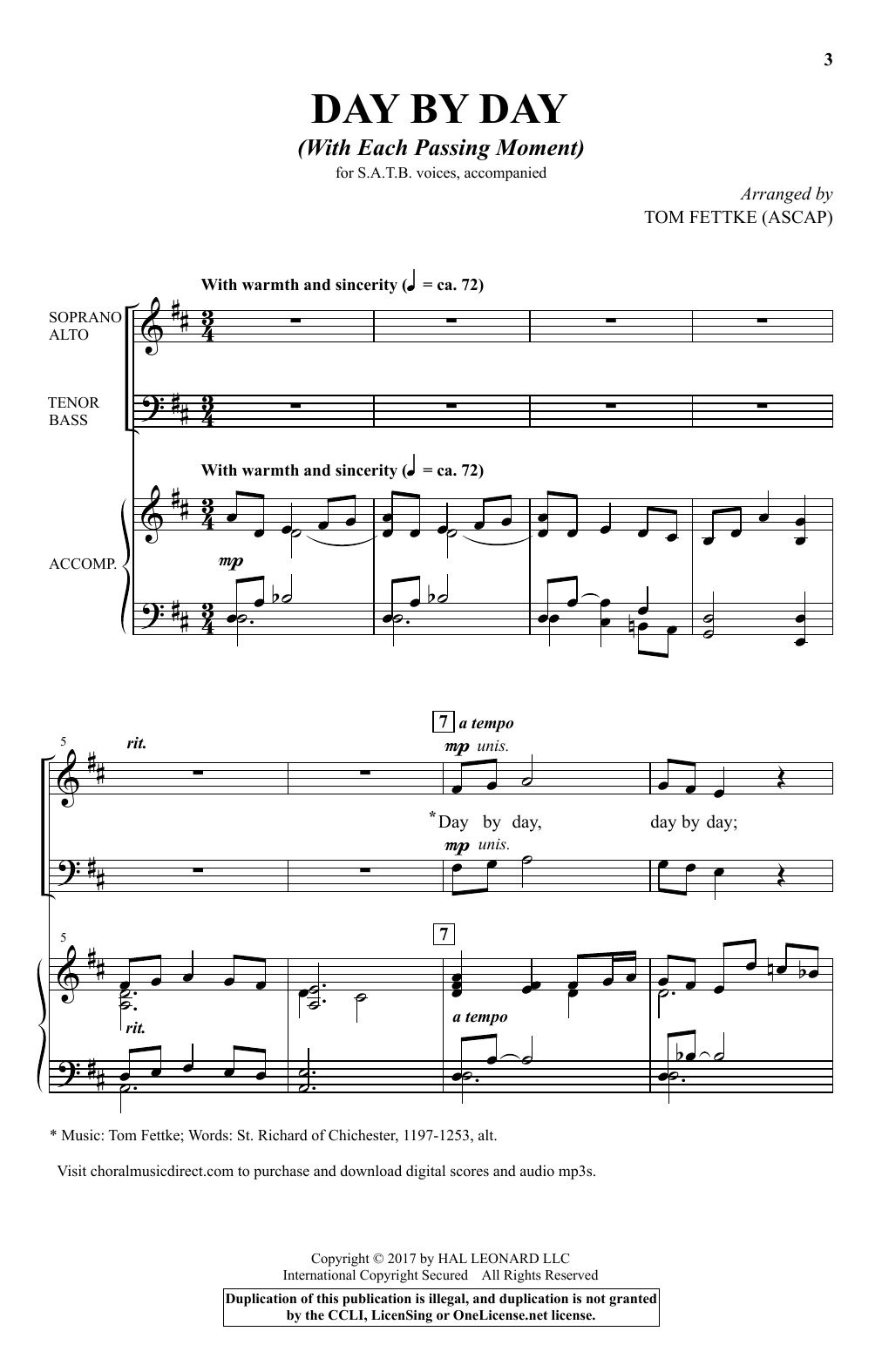 Download Tom Fettke Day By Day (With Each Passing Moment) Sheet Music