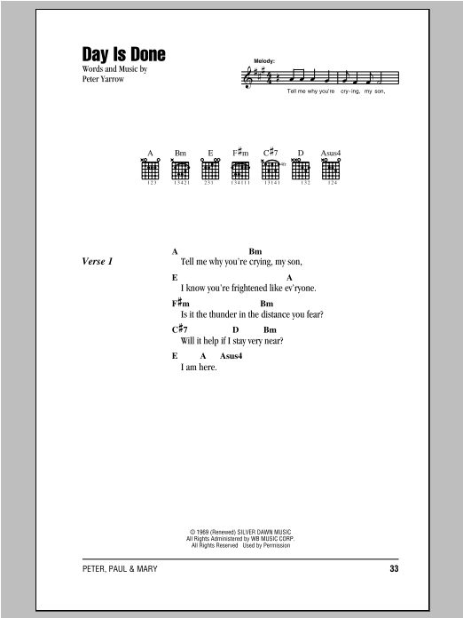 Download Peter, Paul & Mary Day Is Done Sheet Music