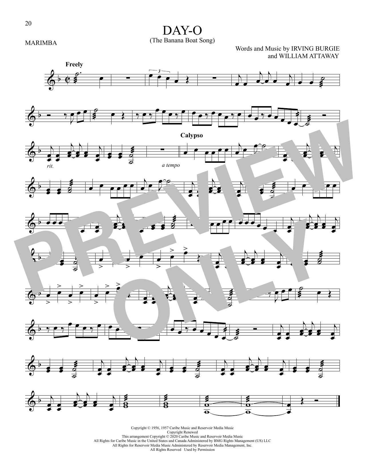 Download Harry Belafonte Day-O (The Banana Boat Song) Sheet Music