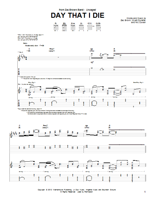 Download Zac Brown Band Day That I Die Sheet Music