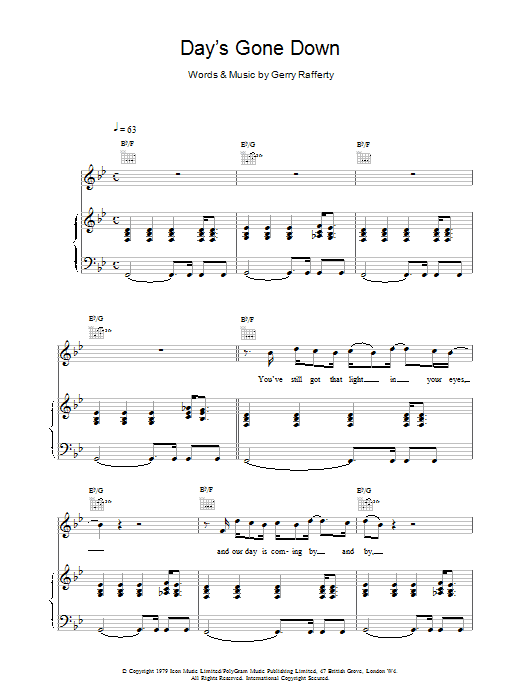 Gerry Rafferty Day's Gone Down sheet music notes printable PDF score