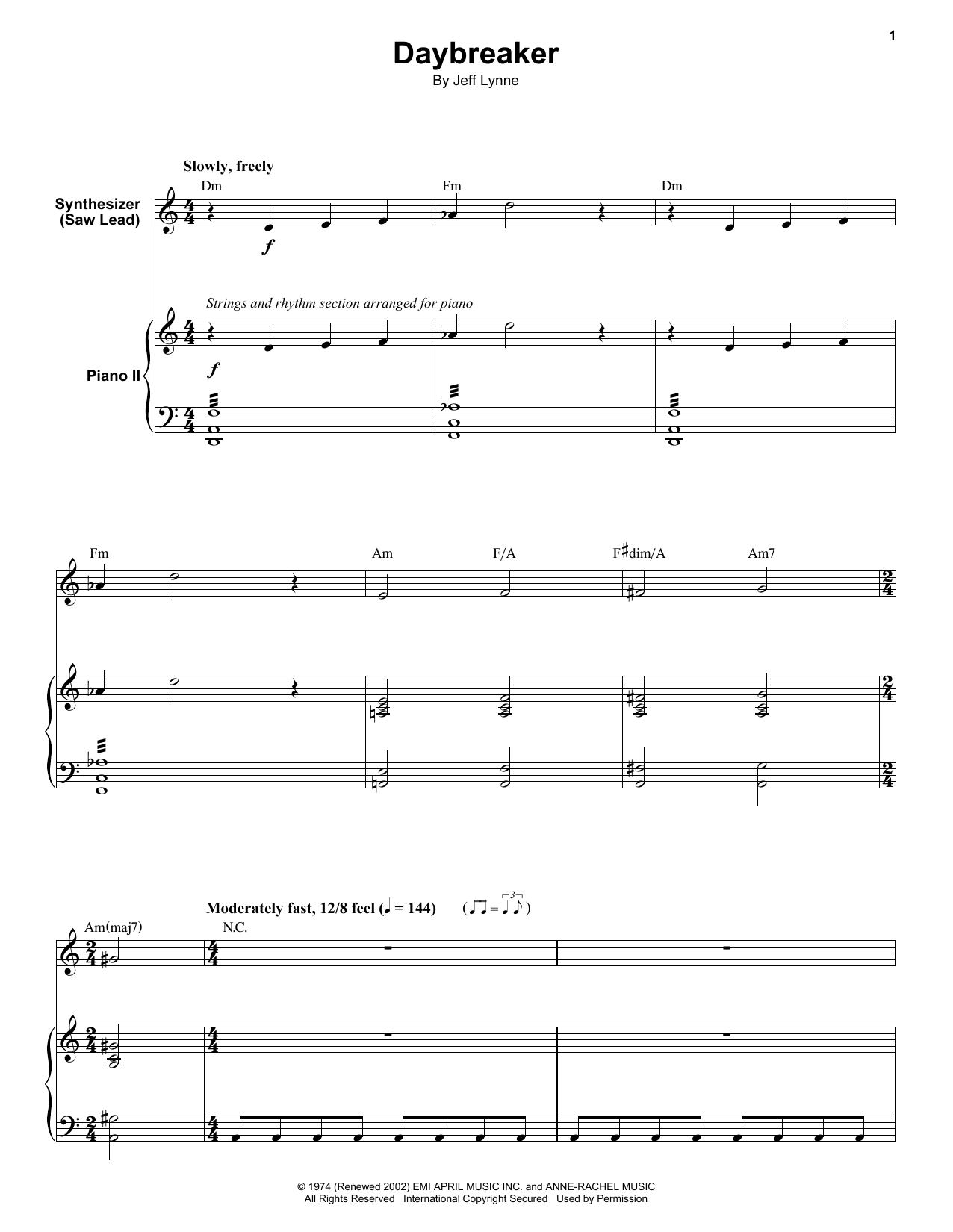 Download Electric Light Orchestra Daybreaker Sheet Music