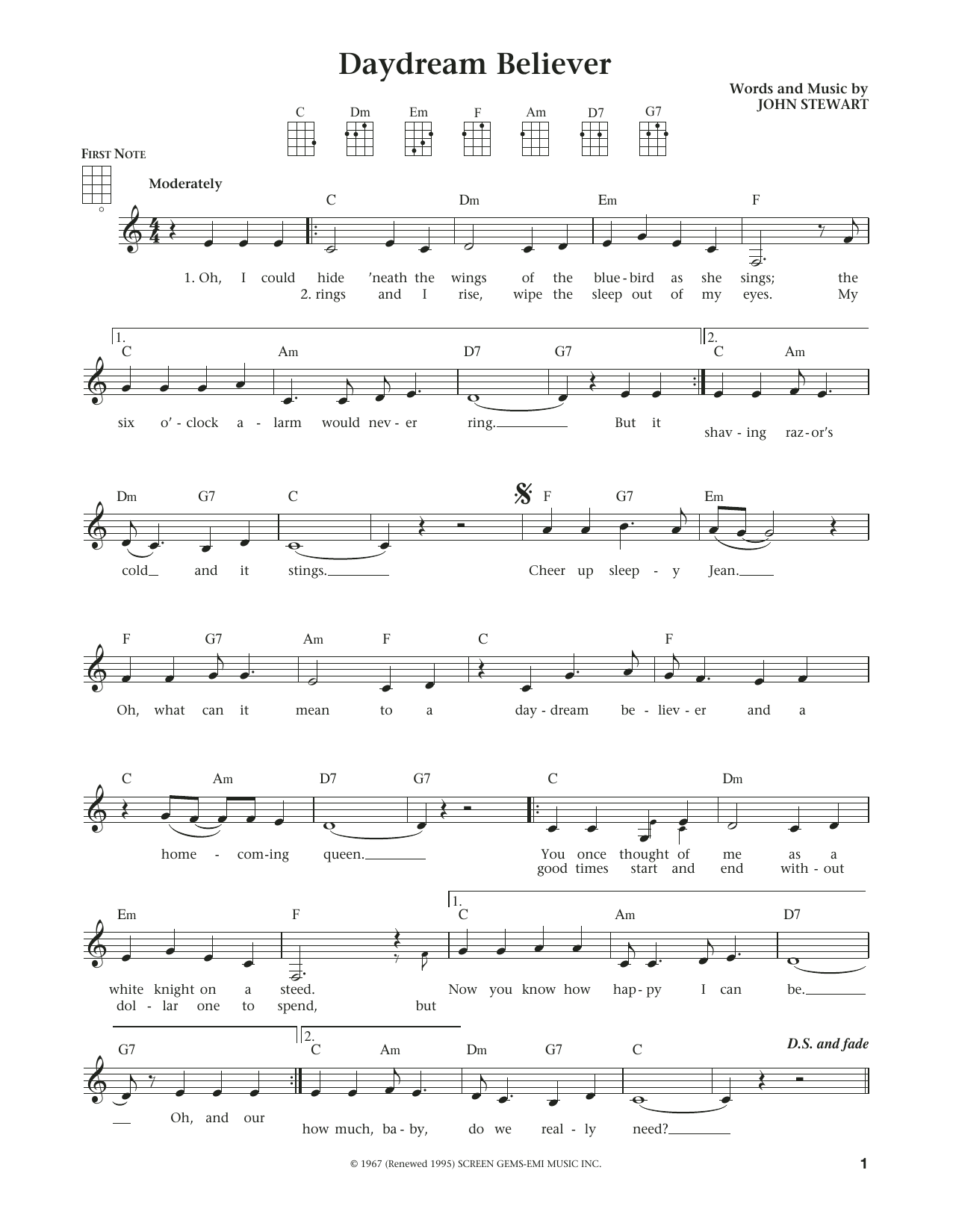 Download The Monkees Daydream Believer (from The Daily Ukule Sheet Music