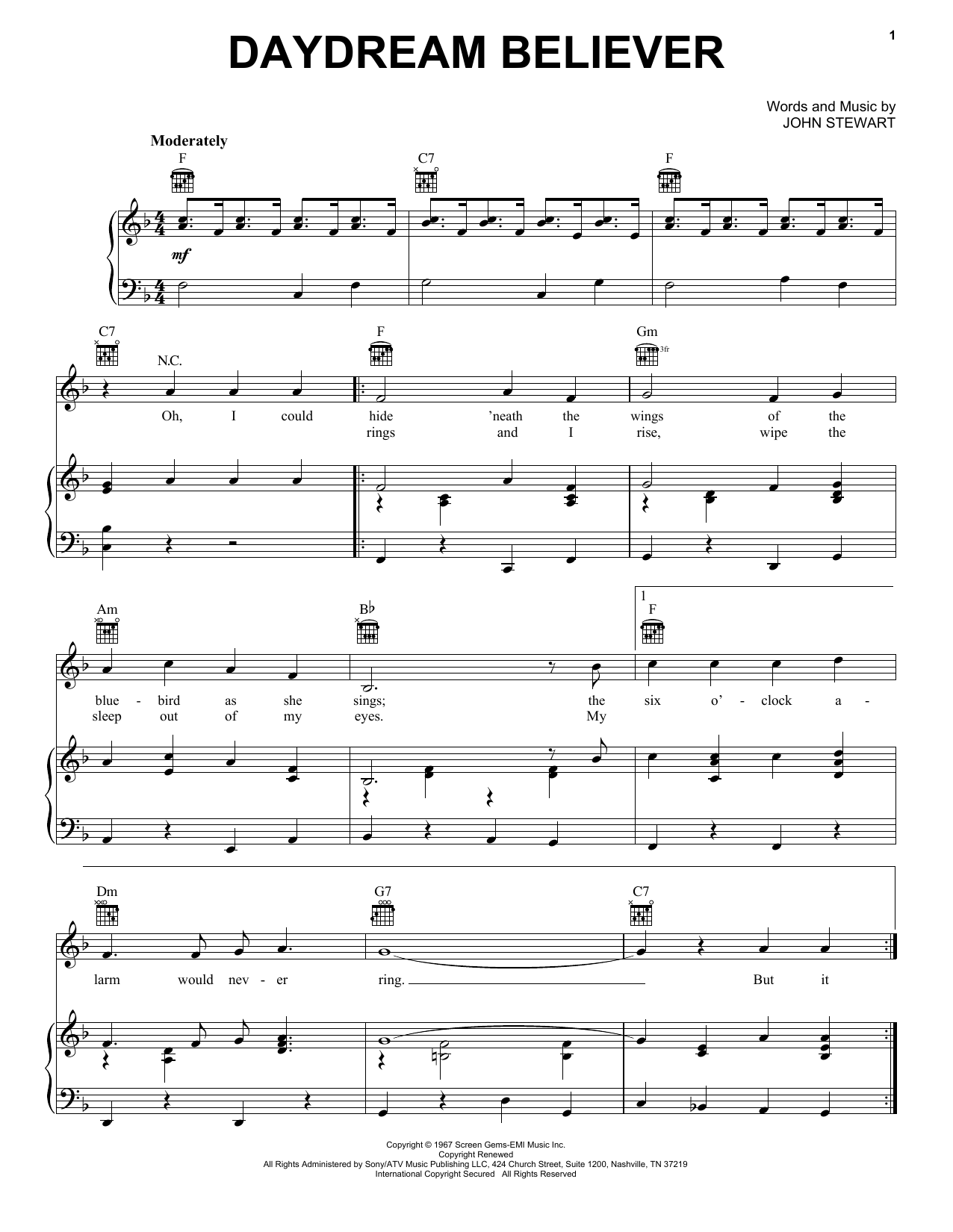 Download The Monkees Daydream Believer Sheet Music