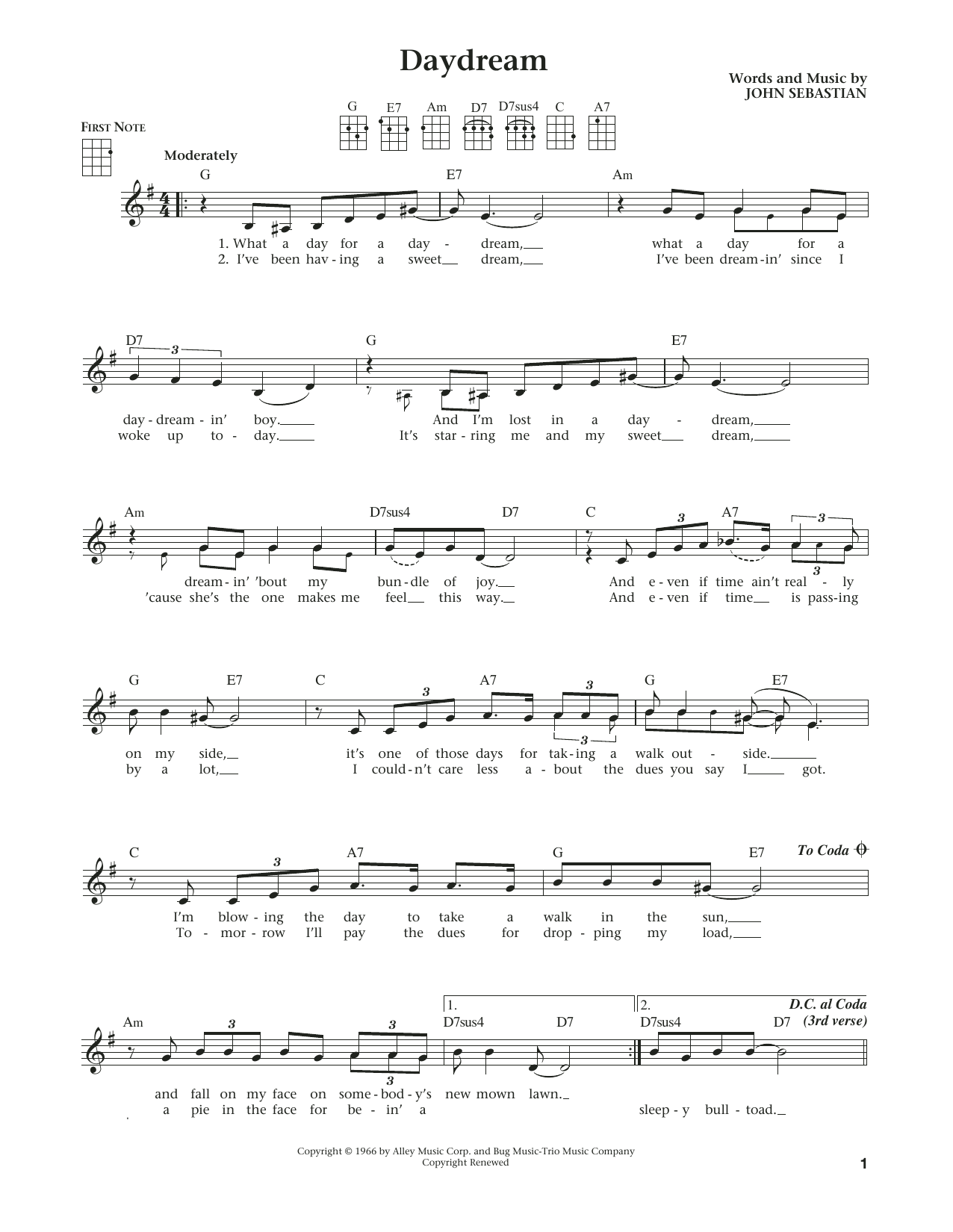 Download Lovin' Spoonful Daydream (from The Daily Ukulele) (arr. Sheet Music
