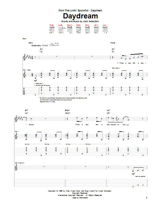 Download The Lovin' Spoonful Daydream Sheet Music