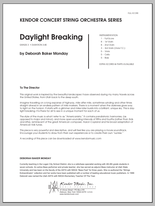 Download Deborah Baker Monday Daylight Breaking - Full Score Sheet Music
