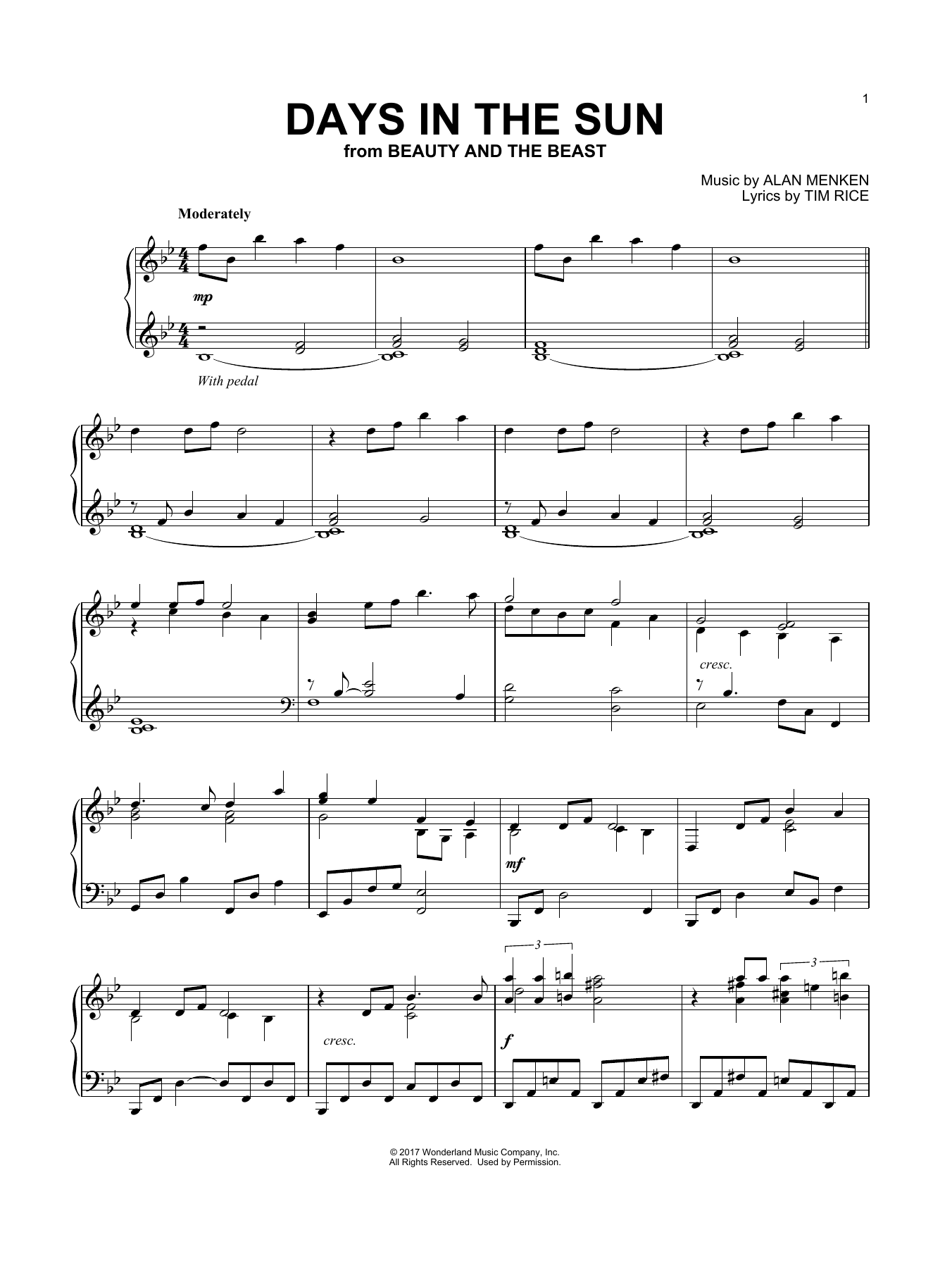 Download Alan Menken Days In The Sun (from Beauty And The Be Sheet Music