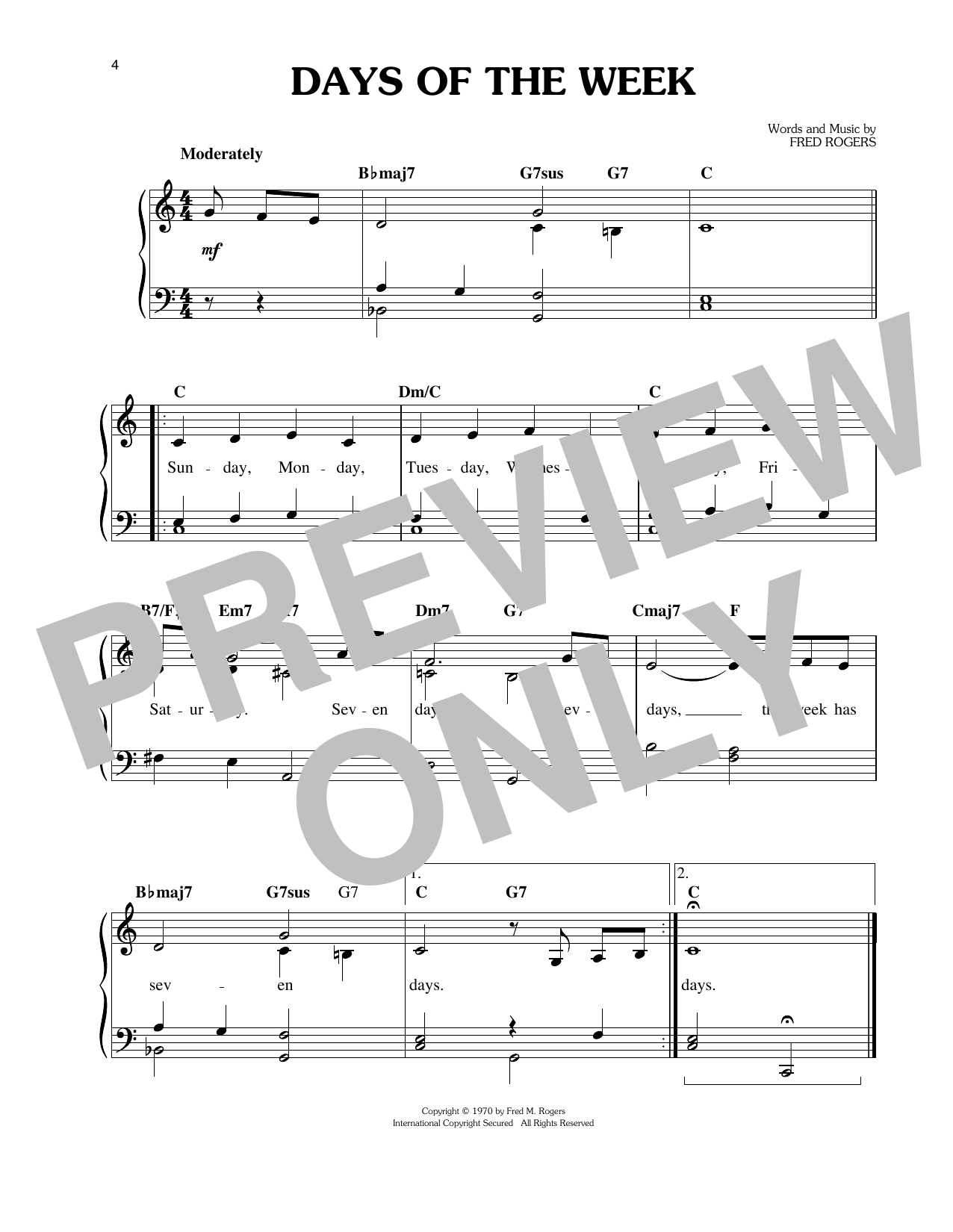 Download Fred Rogers Days Of The Week Sheet Music